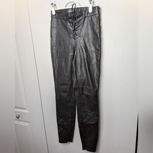 ZARA Simili Leather Legging Women Size XS Laces At Waist Black Color Side Zipper